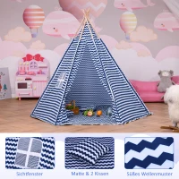 Dzieci tipi namiot namiot wigwam do zabawy drewno jodłowe 3–8 lat niebieski+biały(m-6)