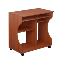 HOMCOM Multi-Storage Compact Work Desk, with Wheels - Cherry Wood Colour(m-1)