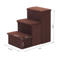 PawHut Foldable Pet Stairs, 3 Step Portable Dog Cat Ladders with Washable Fleece Faux Suede Cover, for Mobility Assistance Brown(m-3)