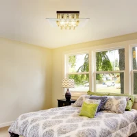 HOMCOM Modern Crystal Chandelier, Ceiling Mount Pendant Lamp  for Living Room, Bedroom, Hallway, 40x40x16cm(m-9)