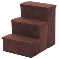 PawHut Foldable Pet Stairs, 3 Step Portable Dog Cat Ladders with Washable Fleece Faux Suede Cover, for Mobility Assistance Brown(m-11)