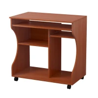 HOMCOM Multi-Storage Compact Work Desk, with Wheels - Cherry Wood Colour(m-11)