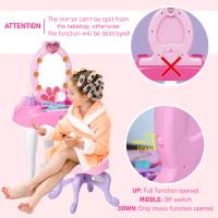 HOMCOM Kids Vanity Table Chair Set with Mirror Lights Sounds, Beauty Makeup Dressing Table Pretend Play Set for Girls 3+ Years Old(m-6)