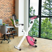 HOMCOM Exercise Bike Fitness Bicycle Indoor trainer Foldable 8-level Magnetic Resistance Adjustable w/LCD Monitor Pulse Sensor, Pink(m-2)