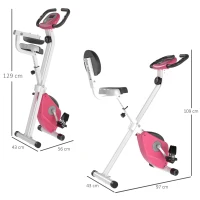 HOMCOM Exercise Bike Fitness Bicycle Indoor trainer Foldable 8-level Magnetic Resistance Adjustable w/LCD Monitor Pulse Sensor, Pink(m-3)