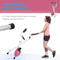HOMCOM Exercise Bike Fitness Bicycle Indoor trainer Foldable 8-level Magnetic Resistance Adjustable w/LCD Monitor Pulse Sensor, Pink(m-8)