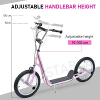 HOMCOM Big Wheel Scooter, Bicycle Scooter, for Kids, Hight Adjustable, Pneumatic 16" Tyres, Max Load 100KG,  Pink(m-4)