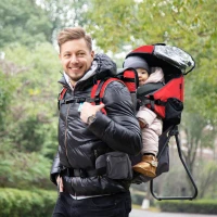 HOMCOM Baby Hiking Backpack Carrier Child Carrier with Ergonomic Hip Seat Detachable Rain Cover Adjustable Straps Stand for Toddler 6 - 36 Months Red(m-11)