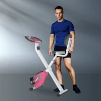 HOMCOM Exercise Bike Fitness Bicycle Indoor trainer Foldable 8-level Magnetic Resistance Adjustable w/LCD Monitor Pulse Sensor, Pink(m-10)