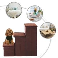 PawHut Foldable Pet Stairs, 3 Step Portable Dog Cat Ladders with Washable Fleece Faux Suede Cover, for Mobility Assistance Brown(m-6)