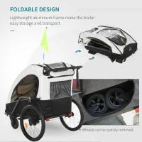 HOMCOM Child Bike Trailer 3 In1 Foldable Jogger Stroller 2-Seater Baby Stroller Transport Buggy Carrier with Shock Absorber System Rubber Tires Adjustable Handlebar Kid Bicycle Trailer White and Black(m-6)