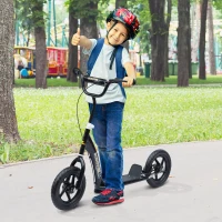 HOMCOM Bicycle Scooter, Kick Scooter for Kids, Big Wheel, 12" Tyres Height Adjustable, Steel Frame-Black(m-2)