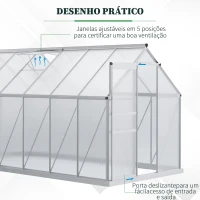 Outsunny Estufa de Jardim de Policarbonato e Alumínio Estufa de Exterior com Porta Corredeira e 2 Clarobóias para Cultivo de Plantas Sementes 190x375x199cm Transparente(m-5)