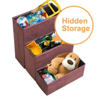 PawHut Foldable Pet Stairs, 3 Step Portable Dog Cat Ladders with Washable Fleece Faux Suede Cover, for Mobility Assistance Brown(m-5)