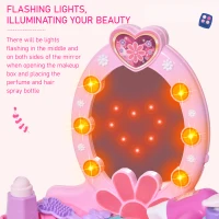 HOMCOM Kids Vanity Table Chair Set with Mirror Lights Sounds, Beauty Makeup Dressing Table Pretend Play Set for Girls 3+ Years Old(m-7)