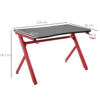 HOMCOM Small Gaming Desk, Steel Frame LED w/ Headphone & Drink Holder Black(m-3)