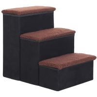 PawHut  Foldable Pet Stairs, 3 Step Portable Dog Cat Ladders with Washable Fleece Faux Suede Cover, for Mobility Assistan