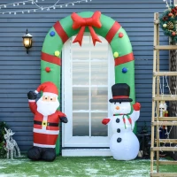 HOMCOM 244cm Arco Gonfiabile Gigante con 12 Luci a LED Babbo Natale e Pupazzo di Neve, Decorazione Natalizia da Esterno(m-2)