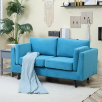 HOMCOM Divano 2 Posti Moderno con Braccioli Imbottiti, in Tessuto Effetto Velluto e Gambe in Legno, 170x90x85 cm, Blu(m-10)