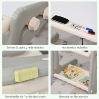 HOMCOM 2 en 1 Pupitre Infantil con Pizarra Juego de Escritorio Convertible y Silla para Niños de 1-3 Años con 3 Rotuladores y 1 Borrador 65x48x66,7 cm Gris y Blanco(m-5)