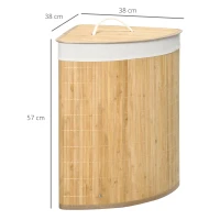 HOMCOM Bamboo Laundry Basket with Lid, 55 Litres Laundry Hamper with Removable Washable Lining,  Corner Washing Baskets, 38 x 38 x 57cm, Natural(m-3)