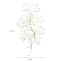 HOMCOM Decoração de Parede de Metal Folhas de Ginkgo 3D Arte de Parede Suspensa  51x94,5cm Dourado(m-3)