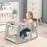 HOMCOM 2 en 1 Pupitre Infantil con Pizarra Juego de Escritorio Convertible y Silla para Niños de 1-3 Años con 3 Rotuladores y 1 Borrador 65x48x66,7 cm Gris y Blanco(m-2)