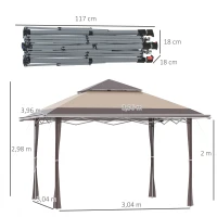Outsunny Cenador Plegable 4x4 m Carpa de jardín con Doble Techo Altura Ajustable con Bolsa de Transporte de Acero Tela Oxford Protección UV para Fiestas Bodas Caqui y Café(m-3)