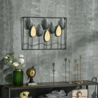 HOMCOM Decoração de Parede de Metal 3D Folhas de Abeto Arte de Parede Suspensa 40x60cm Preto e Amarelo(m-2)