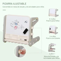 HOMCOM 2 en 1 Pupitre Infantil con Pizarra Juego de Escritorio Convertible y Silla para Niños de 1-3 Años con 3 Rotuladores y 1 Borrador 65x48x66,7 cm Gris y Blanco(m-9)