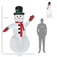 Outsunny Pupazzo di Neve Gonfiabile con Luci LED e Gonfiatore Incluso, 159x95x243cm(m-3)
