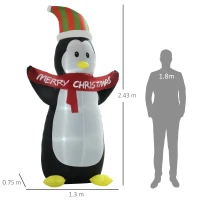 HOMCOM Pinguino Gonfiabile Gigante, Decorazione Natalizia Gonfiabile per Esterno con Luci LED, 130x75x243cm(m-3)