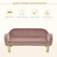 PawHut Sofá para Mascotas Tapizado en Terciopelo Suave Sofá Cama para Perros Gatos Medianos Pequeños Acolchado Grueso con Patas de Madera 70x40x28 cm Rosa(m-6)
