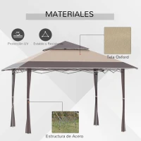 Outsunny Cenador Plegable 4x4 m Carpa de jardín con Doble Techo Altura Ajustable con Bolsa de Transporte de Acero Tela Oxford Protección UV para Fiestas Bodas Caqui y Café(m-4)