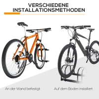 HOMCOM Fietsenstandaard voor 4 Fietsen, Weerbestendig, voor Wand- of Vloermontage, Staal, 110 x 33 x 27 cm(m-9)