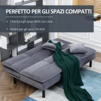 HOMCOM Divano Letto 2 Posti in Tessuto Effetto Velluto Grigio con Schienale Regolabile su 2 Livelli e Seduta Imbottita(m-6)
