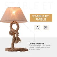 HOMCOM Lampe de table - lampe à poser style marin - Ø 40 x 65H cm - abat-jour PVC revêtement lin beige(m-5)