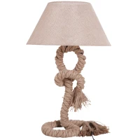 HOMCOM Lampe de table - lampe à poser style marin - Ø 40 x 65H cm - abat-jour PVC revêtement lin beige(m-1)