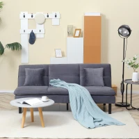 HOMCOM Divano Letto 2 Posti in Tessuto Effetto Velluto Grigio con Schienale Regolabile su 2 Livelli e Seduta Imbottita(m-7)