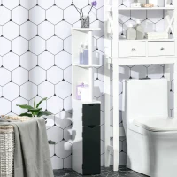 kleankin Armário Casa de Banho com 2 Portas e 2 Prateleiras Abertas Coluna Auxiliar  Estilo Moderno 15,2x29,8x118cm Branco Preto(m-2)