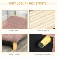 PawHut Sofá para Mascotas Tapizado en Terciopelo Suave Sofá Cama para Perros Gatos Medianos Pequeños Acolchado Grueso con Patas de Madera 70x40x28 cm Rosa(m-4)