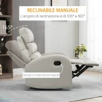 HOMCOM Poltrona Relax Reclinabile con Seduta Imbottita e Poggiapiedi per Casa e Ufficio, 80x91x102 cm, Grigio(m-6)