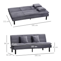 HOMCOM Divano Letto 2 Posti in Tessuto Effetto Velluto Grigio con Schienale Regolabile su 2 Livelli e Seduta Imbottita(m-3)