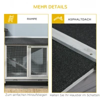 Klatka dla królików PawHut na kółkach wybieg zewnętrzny asfaltowy dach domek dla małych zwierząt wybieg dla 3 królików dwupoziomowy jodła stal kolor szary 157,4 x 53 x 99,5 cm(m-5)