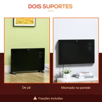 HOMCOM Aquecedor Elétrico 1000W/2000W Aquecedor por Convecção de Parede com Ecrã LED Termostato Regulável 78x24x52 cm Preto(m-5)