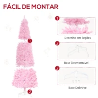 HOMCOM Árvore de Natal Artificial Altura 180cm Ignífugo com 618 Ramos 300 Luzes LED IP20 Decoração de Natal Rosa(m-7)