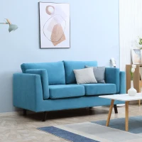 HOMCOM Divano 2 Posti Moderno con Braccioli Imbottiti, in Tessuto Effetto Velluto e Gambe in Legno, 170x90x85 cm, Blu(m-2)