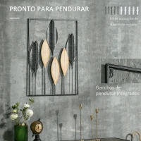 HOMCOM Decoração de Parede de Metal de Folhas de Banana 3D Arte de Parede Suspensa  50x70cm Preto e Bege(m-6)