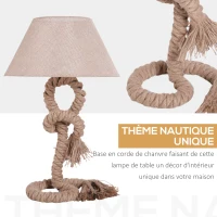 HOMCOM Lampe de table - lampe à poser style marin - Ø 40 x 65H cm - abat-jour PVC revêtement lin beige(m-4)