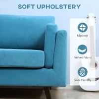 HOMCOM Divano 2 Posti Moderno con Braccioli Imbottiti, in Tessuto Effetto Velluto e Gambe in Legno, 170x90x85 cm, Blu(m-4)